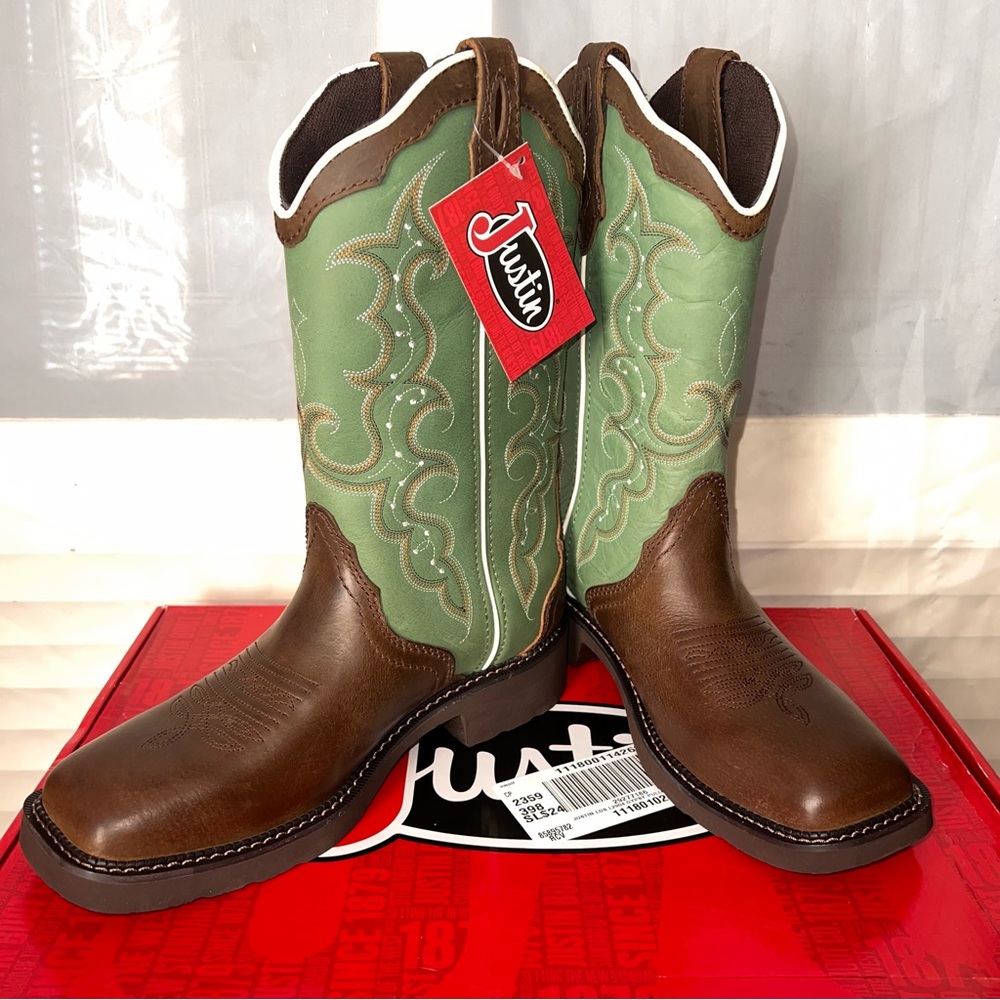 Justin Gypsy Raya Distressed Brown & Turquoise Water Buffalo Cowgirl Boots 10B